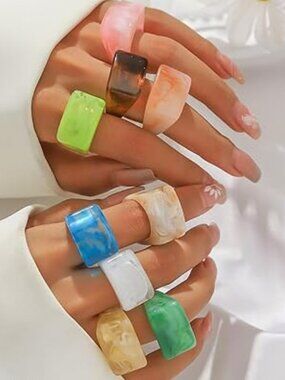 Chunky Resin Rings Set Acrylic Dome‎ Thick Statement Ring Colorful Y2K Statement